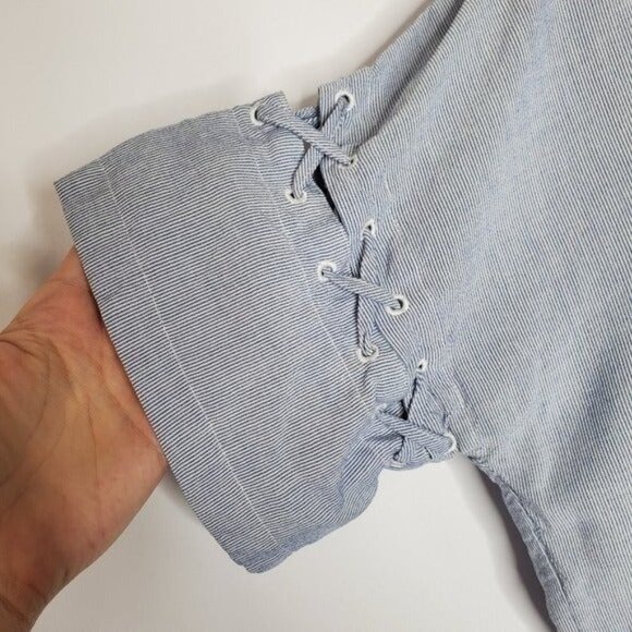 Madewell Stripe Lace-Up Cut-Out Short Sleeve Relaxed Fit Sailor T-Shirt Dress - Picture 6 of 12